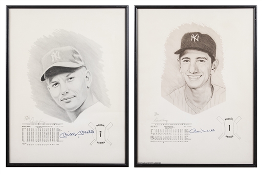 Lot of (2) Mickey Mantle and Billy Martin Signed and Framed to 19x25" Rookie Series Lithograph (Beckett GEM MT 10 Mantle)